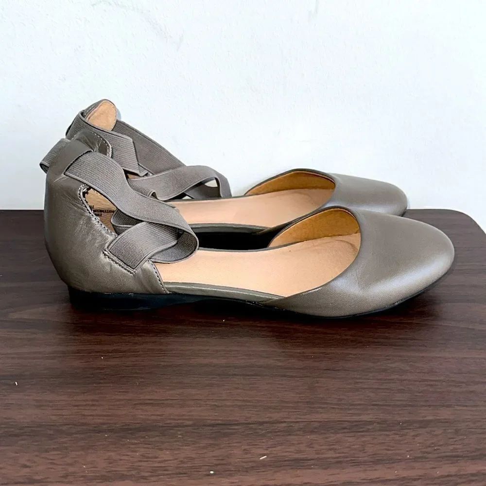Purejill J. Jill Taupe Leather Ballet Flats Crisscross Ankle Sz 8